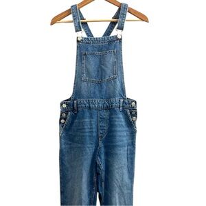 H&M Overall Jeans Womens Size 2 Blue Denim Distressed Straight Leg Bib Pants